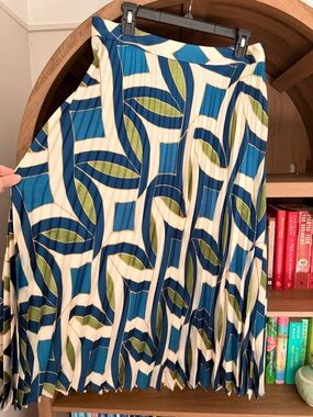 Mango Pleated A-Line Skirt in Teal, Cream and Olive